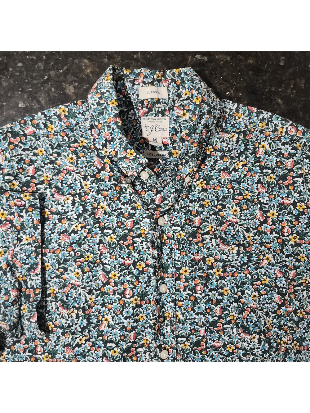 J Crew Slim Secret Wash Stretch Organic Button Down Shirt Floral Flower All Over